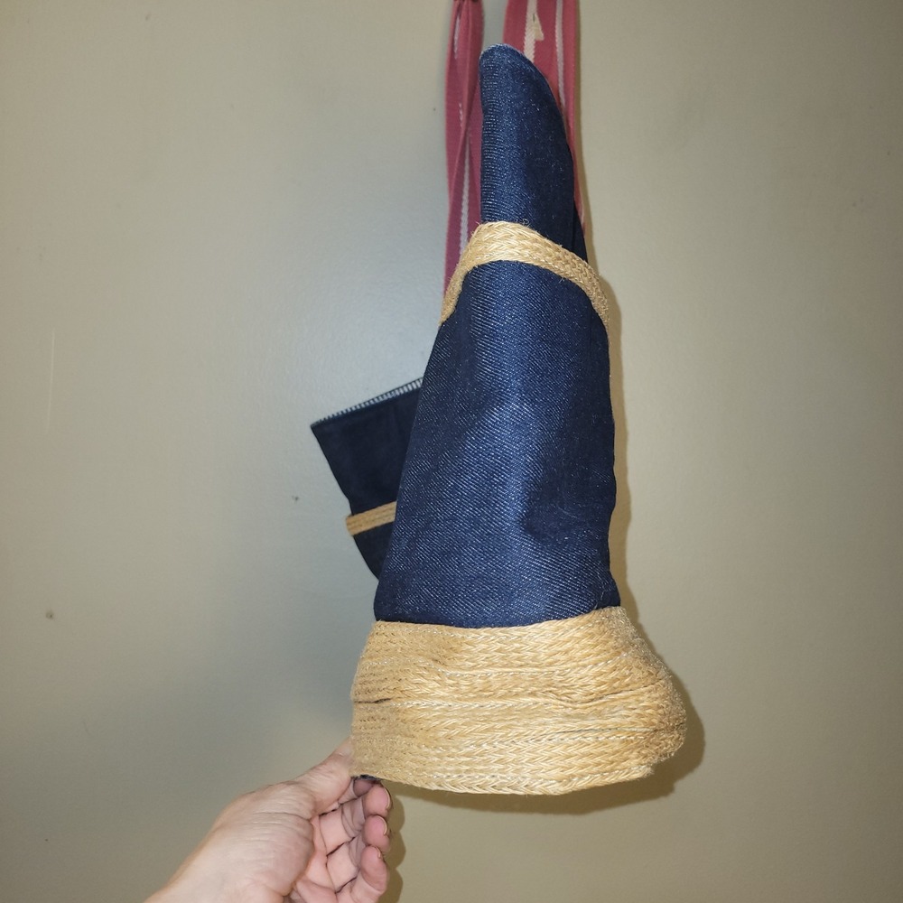 Tommy‎ Hilfiger Tote Bag Womens Denim Straw Pink Striped Handles Large Beach... - Picture 6 of 10